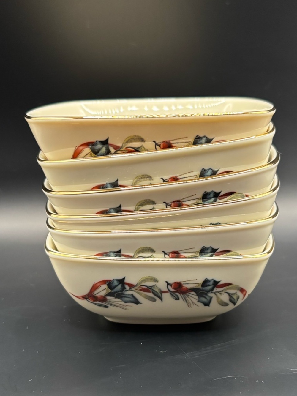 Lenox American Hone Collection Winter Greetings Dip / Snack Bowl- Set of 6